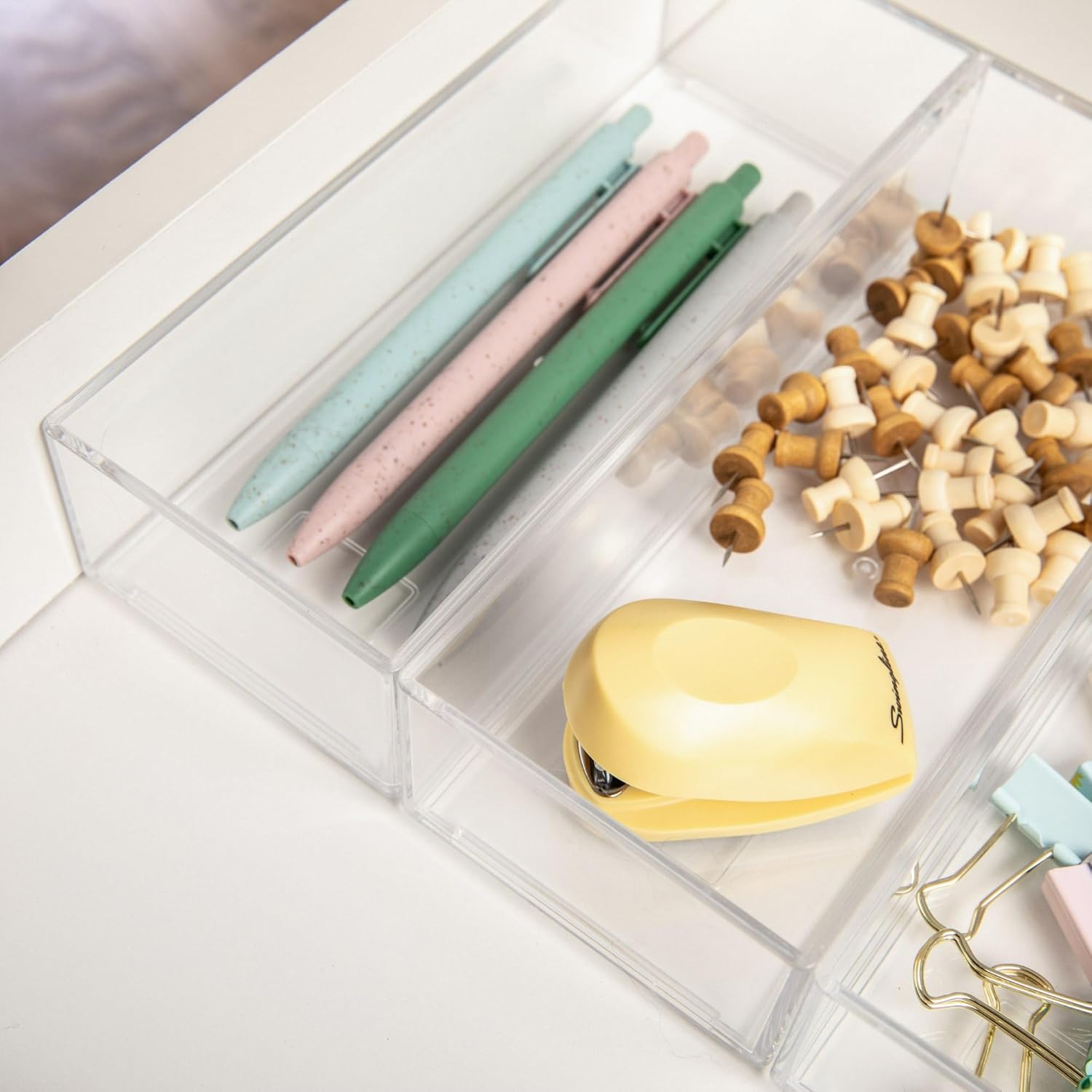 Martha Stewart Brody Stack & Slide Plastic Tray Desktop Organizer, Clear