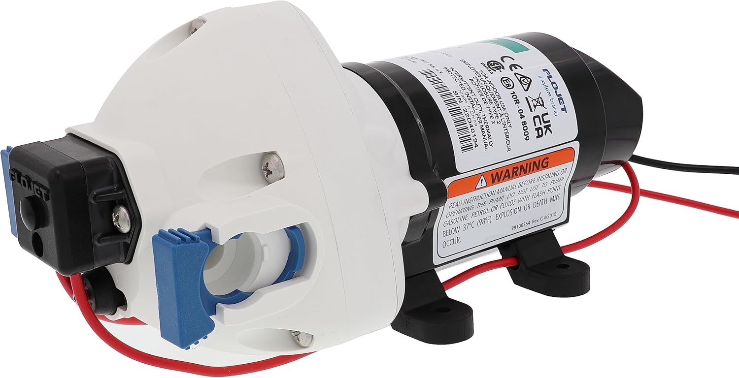 Flojet RV Water Pump R3526144D, 12 VDC 3-Chamber - Small Water Pump Ideal for Boats/Camper-Trailers - 3 GPM