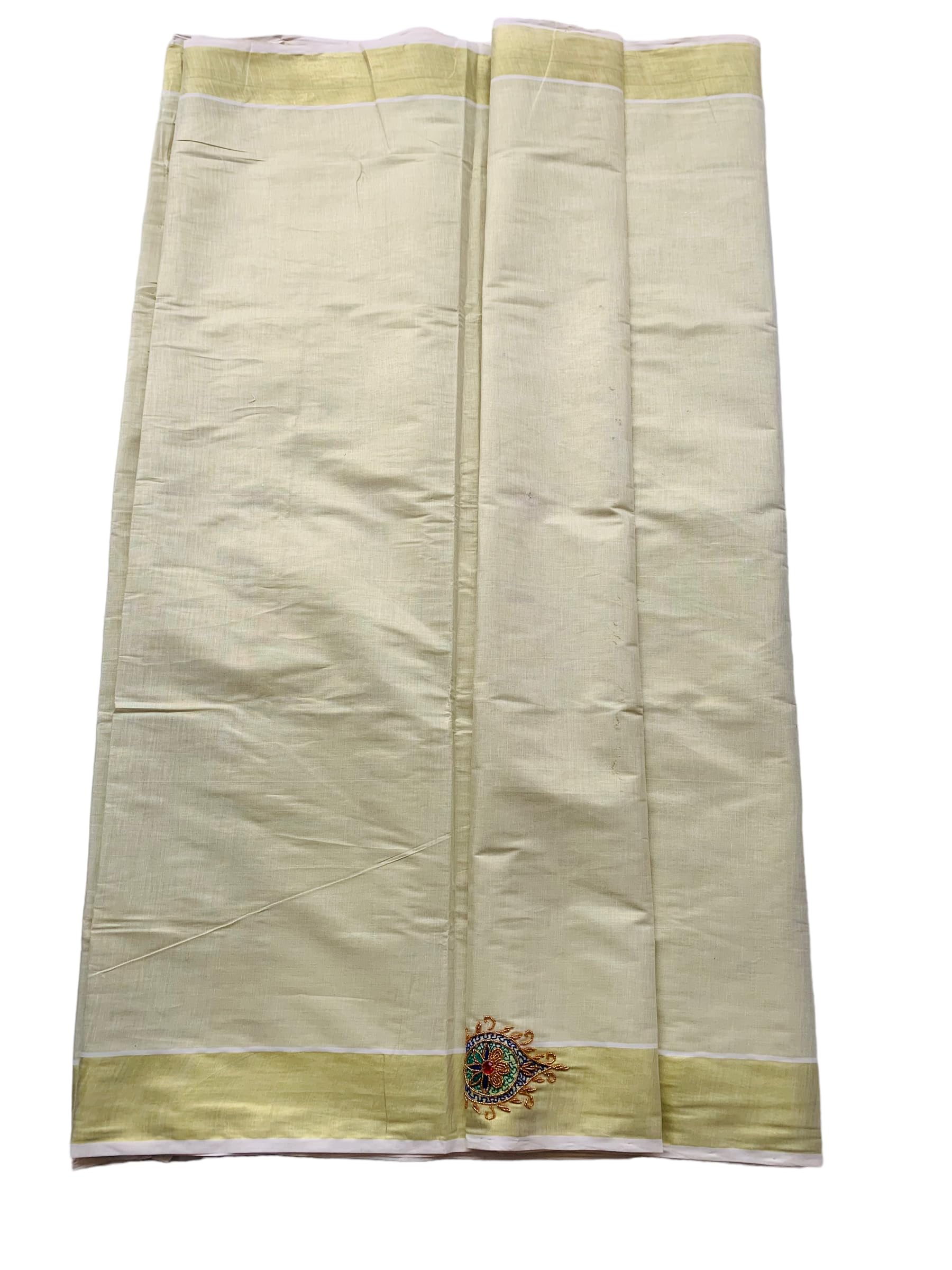 Kuthampully Kerala Kasavu Sarees For Women | Handcrafted Aari work Kerala Sarees | Tissue Onam Saree With Running Blouse | South Indian Sarees | Onam Saree EKM-806 (Blue)