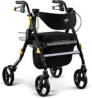Medline Premium Empower Folding Mobility Rollator Walker with Memory Foam Seat, Black, 300 lb. Weight Capacity, 8” Wheels