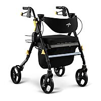 Medline Premium Empower Folding Mobility Rollator Walker with Memory Foam Seat, Black, 300 lb. Weight Capacity, 8” Wheels