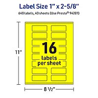 Avery Printable Rectangle Labels, Sure Feed Technology, 1" x 2-5/8", Neon Yellow, Print-to-The-Edge, Laser/Inkjet Compatible