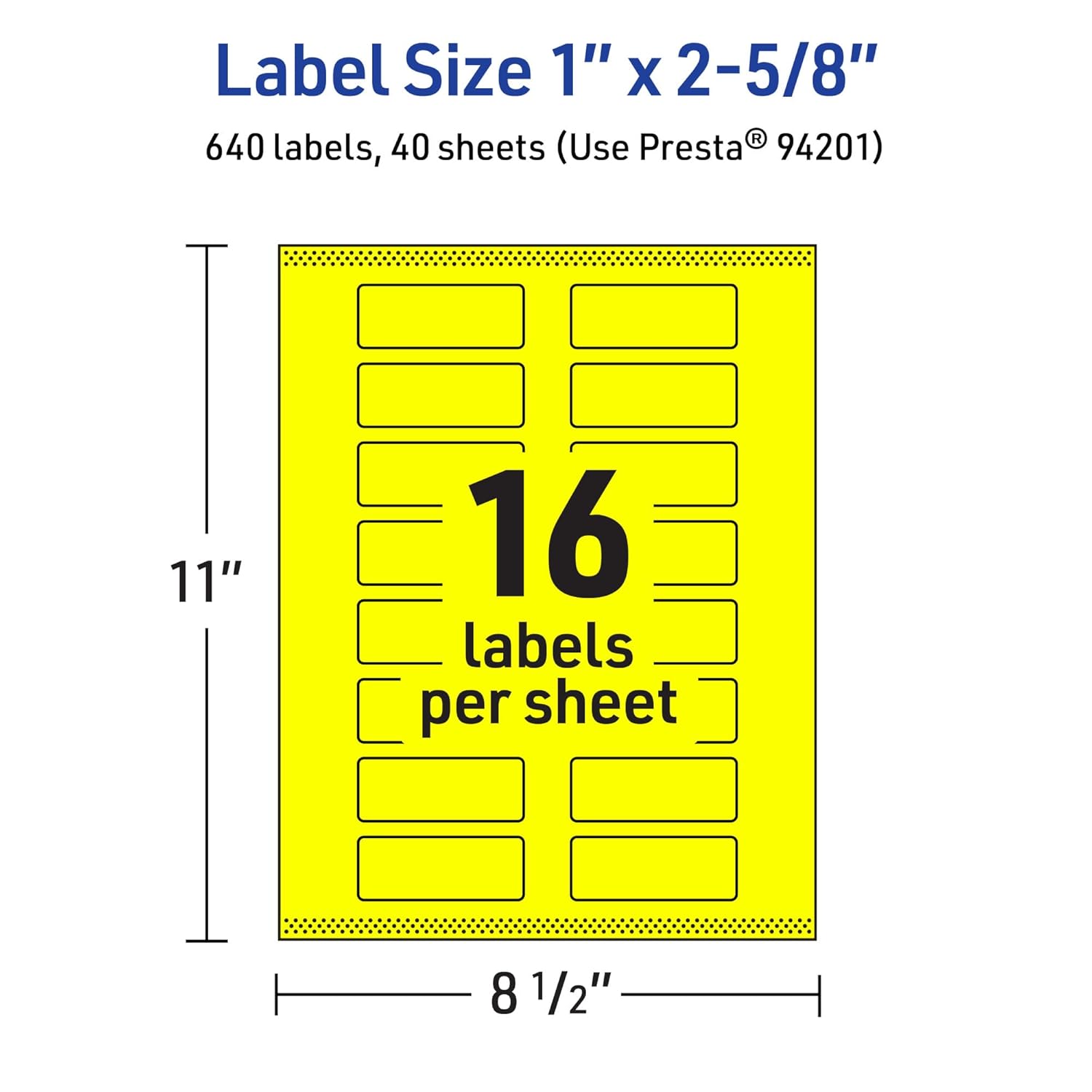 Avery Printable Rectangle Labels, Sure Feed Technology, 1" x 2-5/8", Neon Yellow, Print-to-The-Edge, Laser/Inkjet Compatible