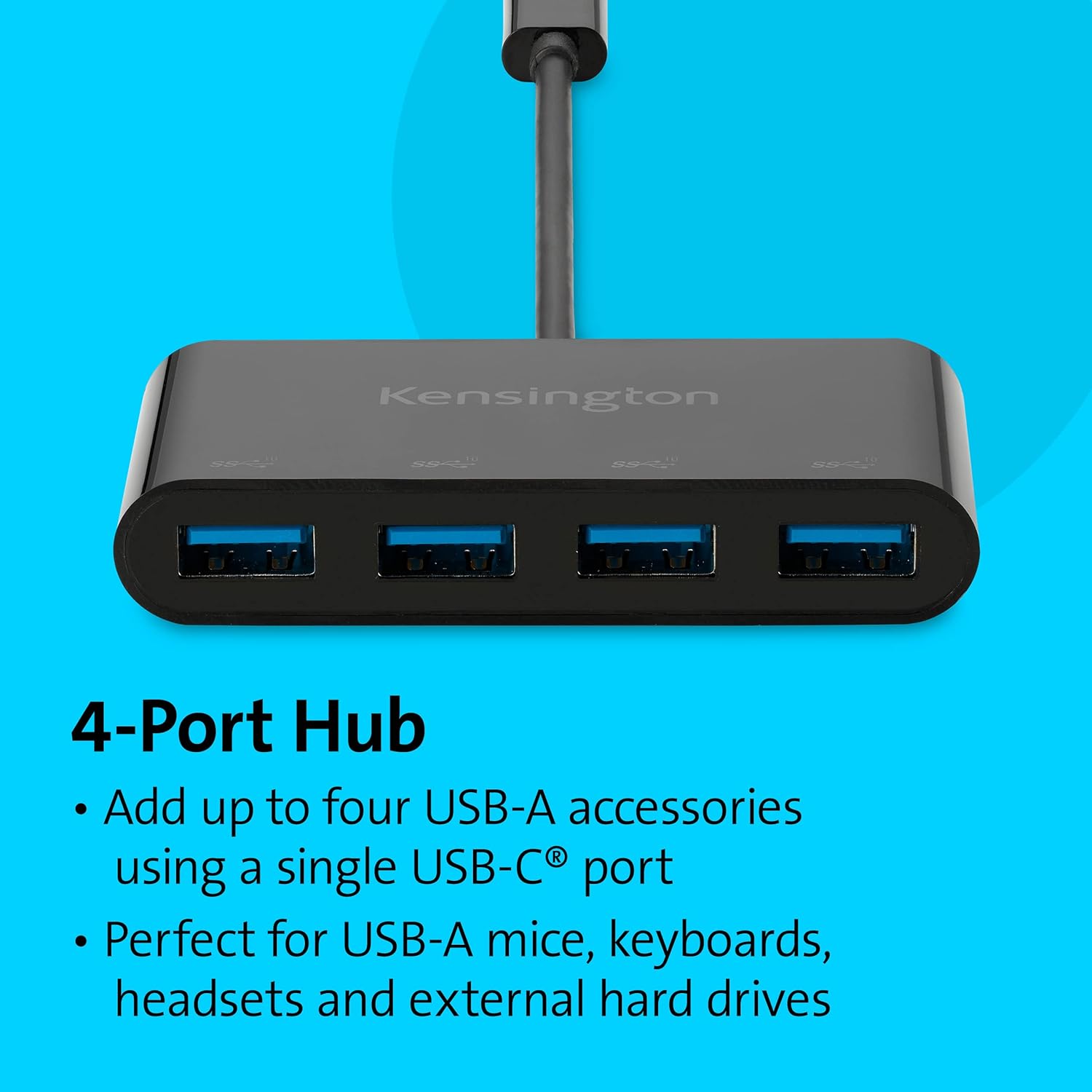 Kensington CH1200 USB-C 10Gbps 4-Port Hub, USB Type C to USB Adapter with 4 USB 3.0, Compatible with Thunderbolt 4