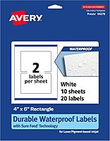 AVERY Durable Waterproof Rectangle Labels, Sure Feed Technology, 4" x 6", Print-to-the-Edge, Laser/Pigment-Based Inkjet Printable