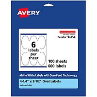 Avery Matte White Oval Printable Labels, Sure Feed Technology, 4.25 x 2.5, Permanent Adhesive