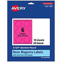 Avery Printable Round Labels, Sure Feed Technology, 2.75" Diameter, Neon Magenta Labels, Print-to-The-Edge, Laser/Inkjet Printable, 60 Total, Great for Soaps and Packaging 60 labels