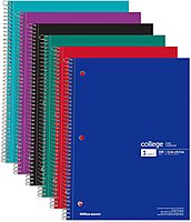 Office Depot® Wirebound Notebooks, 8 1/2" x 11", 1 Subject, College Ruled, 100 Sheets, Assorted Colors, Pack Of 6 Notebooks