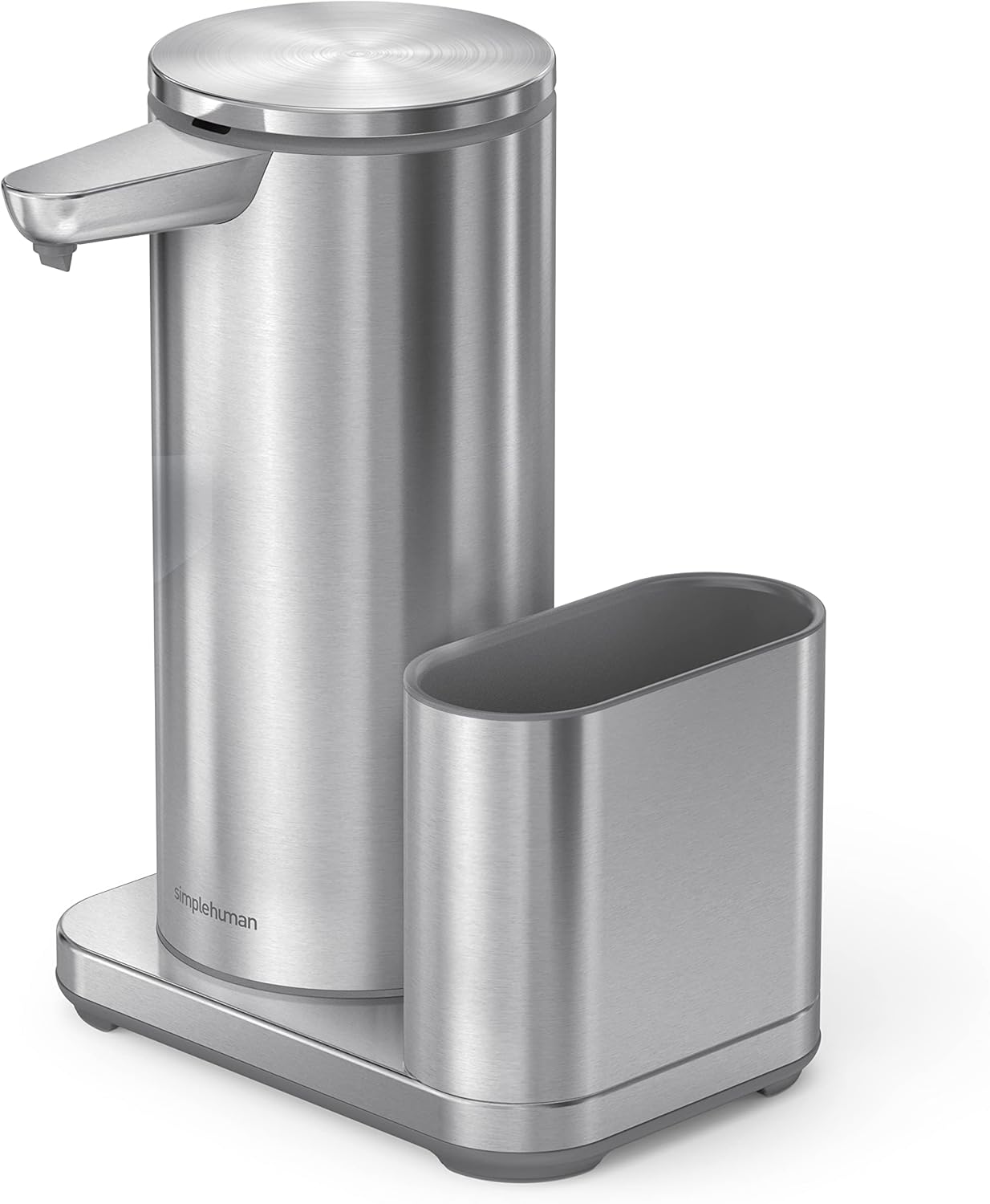 simplehuman Touch-Free Rechargeable Sensor Liquid Soap And Hand Sanitizer Dispenser, With Caddy, 14 Oz, Brushed Silver