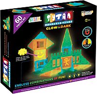 Tytan Tiles Glow in The Dark 60-Piece Magnetic Tiles Building Set, Diverse Multi-Color Shapes, STEM Toy, Cars, Creative Play