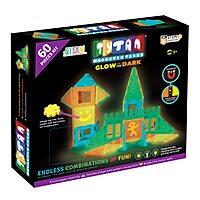 Tytan Tiles Glow in The Dark 60-Piece Magnetic Tiles Building Set, Diverse Multi-Color Shapes, STEM Toy, Cars, Creative Play