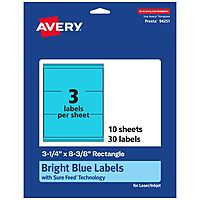 Avery Printable Rectangle Labels, Sure Feed Technology, 3-1/4" x 8-3/8", Bright Blue Labels, Laser/Inkjet Printable, 30 Total, Great for Candles and Jars 30 labels