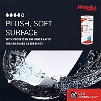 Wypall L30 General-Purpose Wipers - 11" x 10.40" - 70 Sheets/Roll - White - Perforated, Light Duty, Wet Strength, Soft, Reinforced, Absorbent, Solvent Resistant - for Face, Hand, General Purpose,