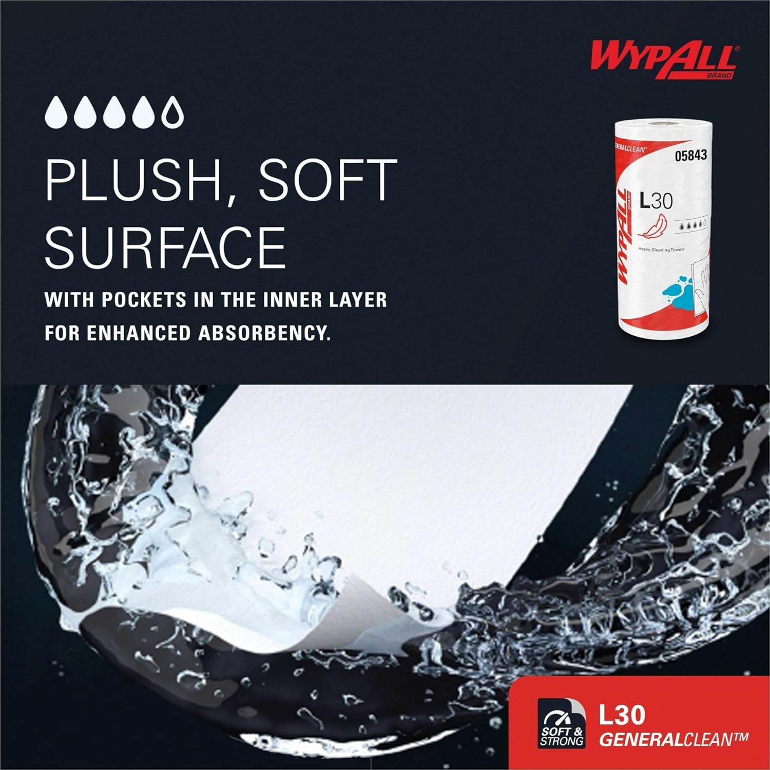 Wypall L30 General-Purpose Wipers - 11" x 10.40" - 70 Sheets/Roll - White - Perforated, Light Duty, Wet Strength, Soft