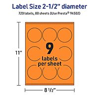 AVERY Printable Round Labels, Sure Feed Technology, 2.5 in Diameter, Bright Orange, Print-to-the-Edge