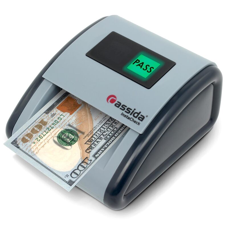 Cassida InstaCheck Small Footprint, Easy to Read Automatic Counterfeit Detector with Infrared, Magnetic and Ultraviolet Sensors, Compact and Lightweight Grey 11-3/4" x 9-1/2" Pack of 1 Pass/Fail