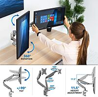 Mount-It! Dual Monitor Arm Mount Desk Stand | 2 x 3.0 USB Ports | Articulating Mechanical Spring Height Adjustable | Fits