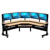 VERSADESK® Foundry Bench 80" x 80" Extra Wide L-Shaped Split-Level Corner Standing Desk | Electric Height Adjustable. 1" Bamboo Surface. USB & USBC Charging Ports. Mobile App Controllable.