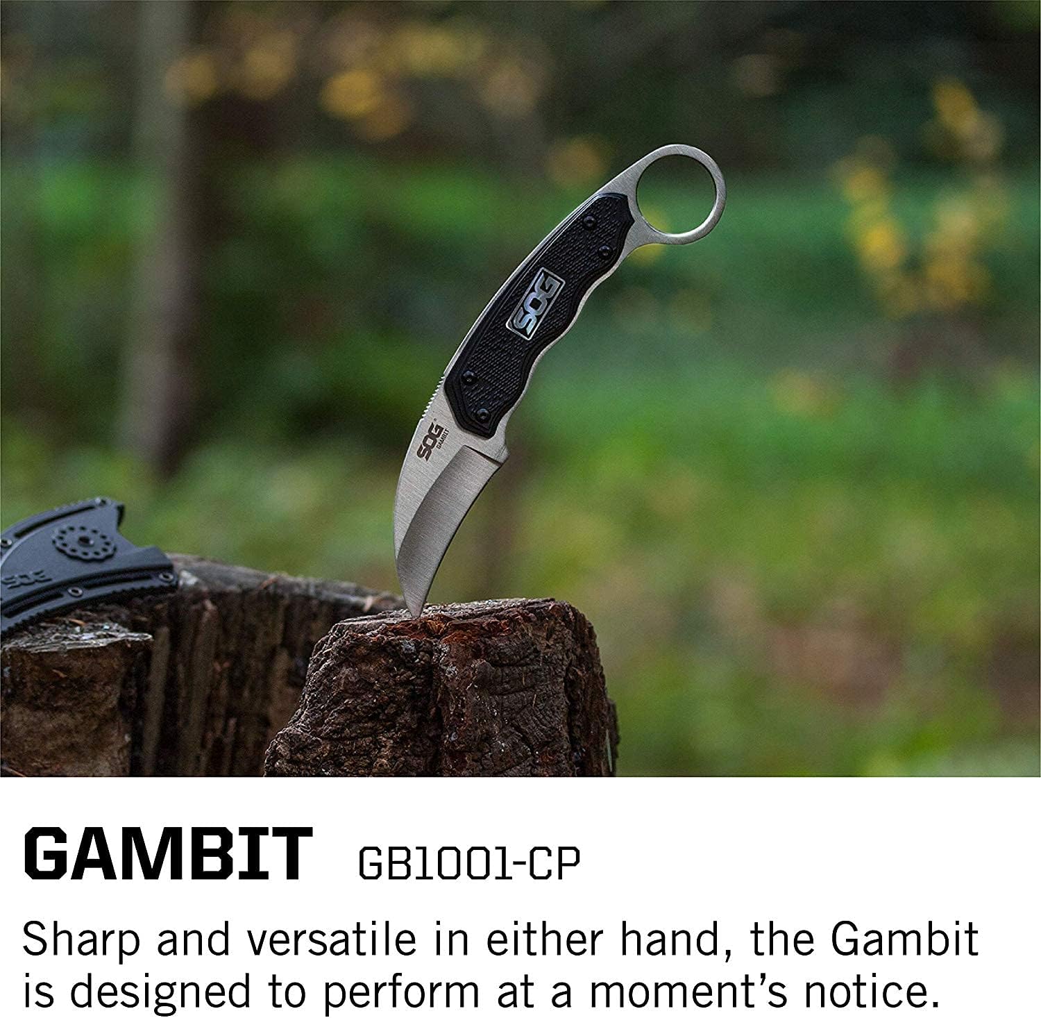 SOG Survival Karambit Knife - Gambit Curved Security Belt Knife, Full Tang Fixed 2.6 Inch Blade withHard Nylon Sheath