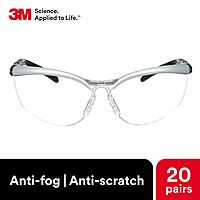 3M BX Safety Glasses, 20 Pair, ANSI Z87, Anti-Fog Anti-Scratch Clear Lens, Silver/Black Frame, Adjustable Length Temples and Lens Angle Clear Lens, Silver/Black Frame Pack of 20 Anti-fog, Anti-scratch