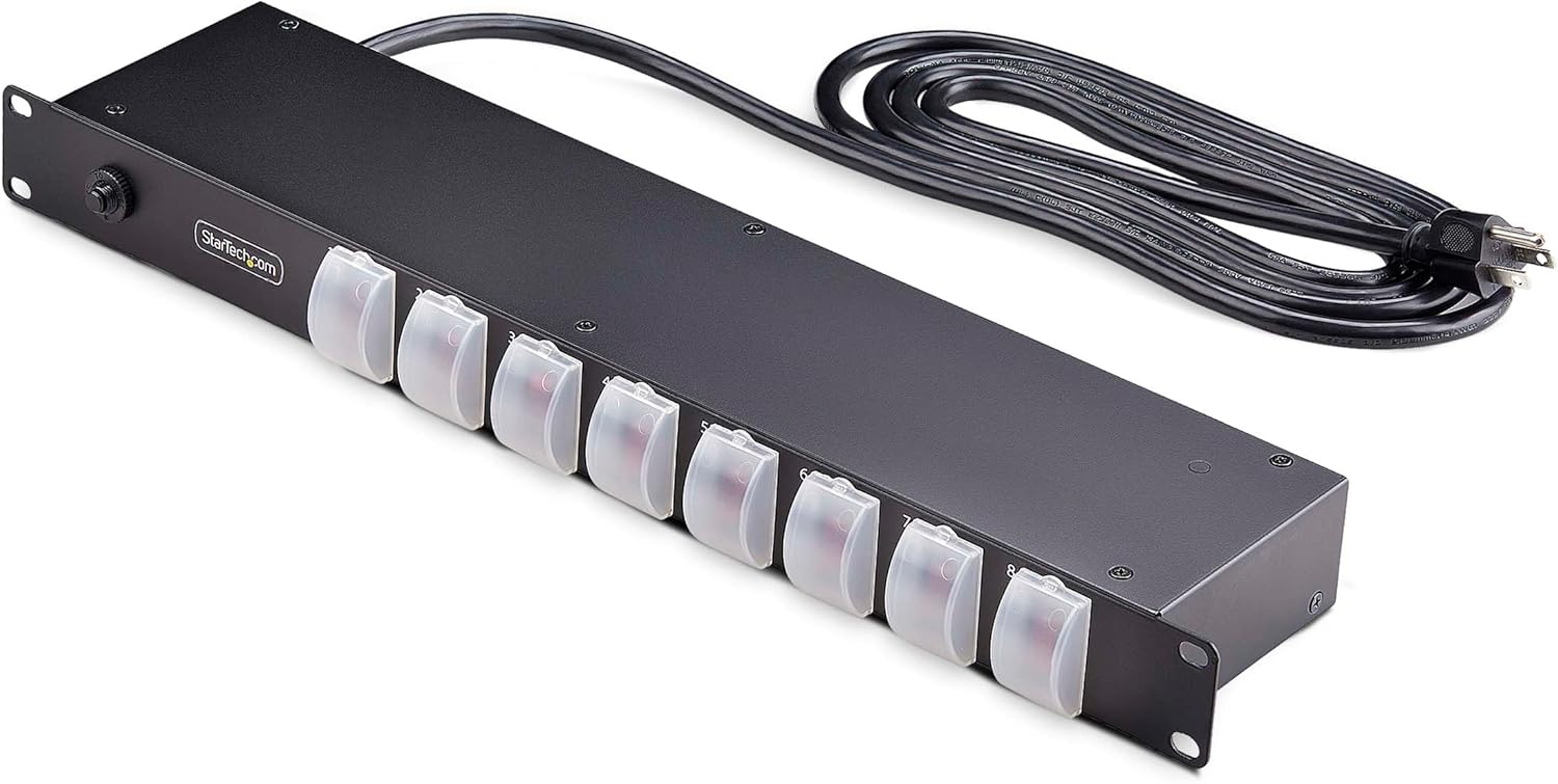 StarTech.com 8-Outlet Horizontal Rack Mount PDU, 1U Power Strip, Outlet On/Off Switches, 15A Breaker