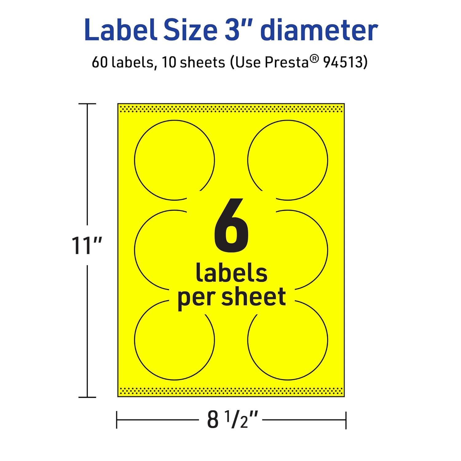 Avery Printable Round Labels, Sure Feed Technology, 3" Diameter, Neon Yellow, Print-to-The-Edge, Laser/Inkjet Printable