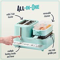 Nostalgia Classic Retro 3-in-1 Breakfast Station - Includes Egg and Veggie Steamer, Non-Stick Griddle