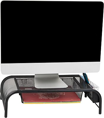 MIND READER Monitor Stand Ventilated Metal Mesh Laptop Riser and Desktop Organizer
