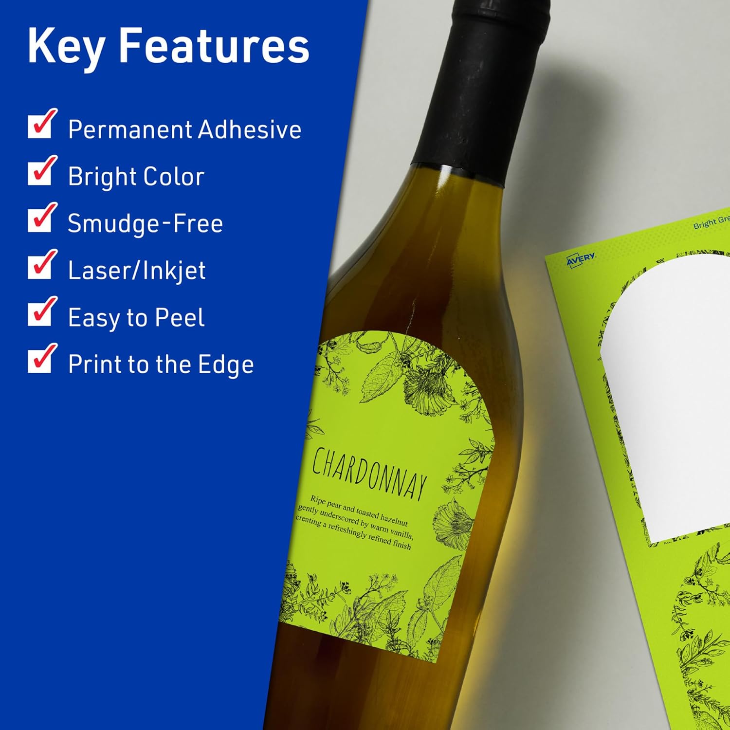 Avery Printable Arched Labels, Sure Feed Technology, 4-3/4" x 3-1/2", Bright Green, Print-to-The-Edge, Laser/Inkjet Printable