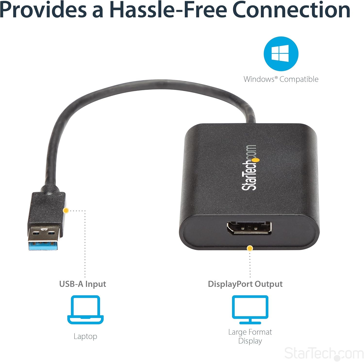 StarTech.com USB 3.0 to DisplayPort Adapter, USB DP Monitor Converter for Windows, 4K, TAA (no support for macOS/ChromeOS/Linux)