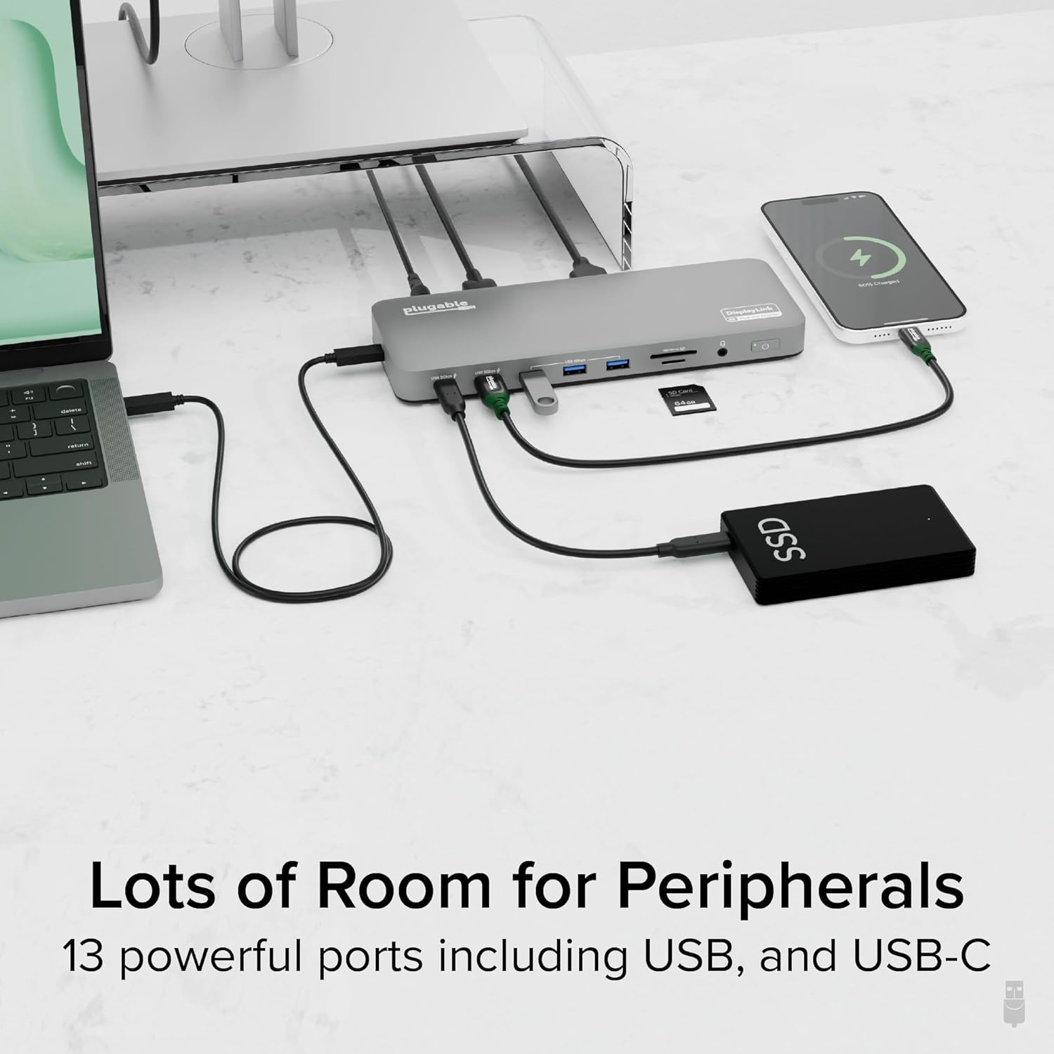 Plugable USB C Laptop Docking Station, Dual Monitor 4K 60Hz for Apple Mac M1/M2/M3/M4, 2X HDMI or 2X DisplayPort