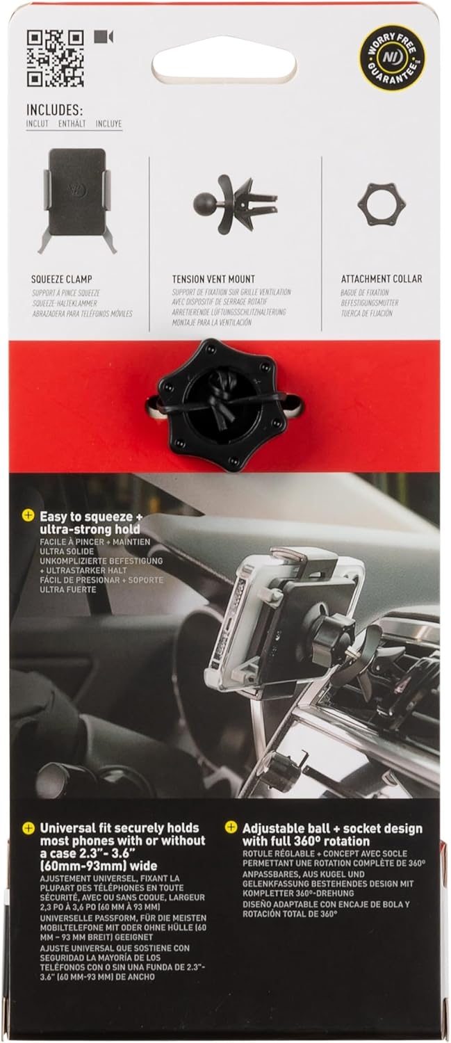 Nite Ize Squeeze Universal Vent Mount - Phone Mount for Car Vent - Sturdy Phone Mount & Holder with Ball Joint - Black