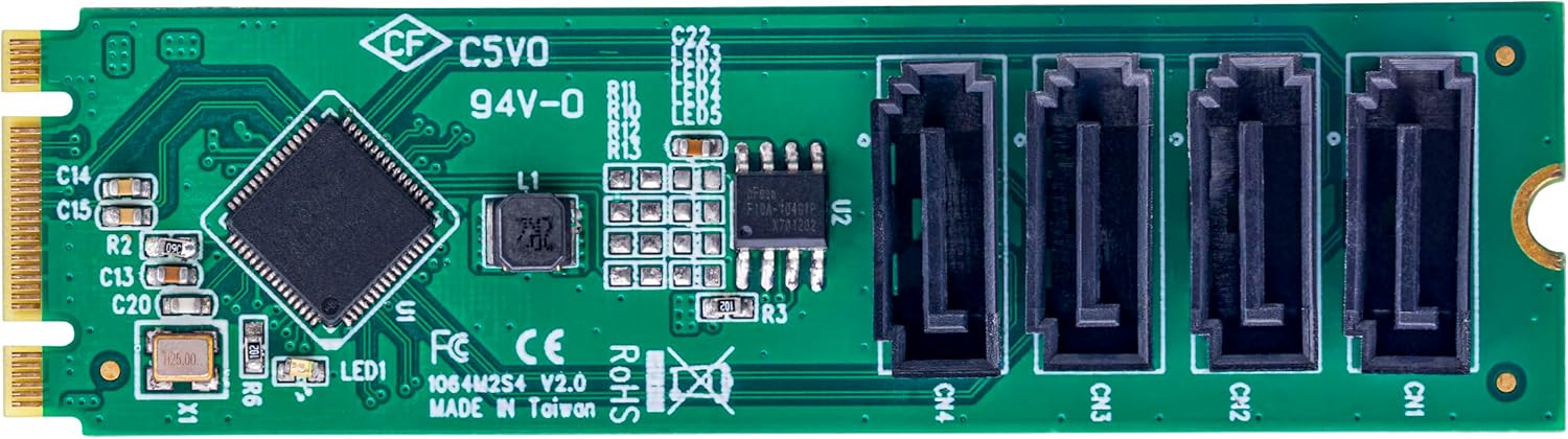 StarTech.com 4-Port M.2 to SATA Adapter Card, M.2 PCIe 3.0 to SATA HDD/SSD Expansion Card for Windows/macOS/Linux, TAA