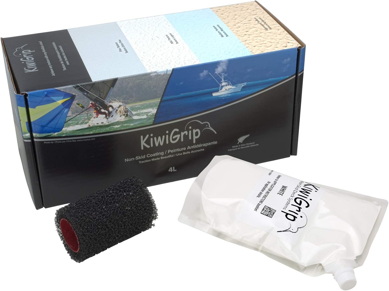 KiwiGrip 4L Non-Skid Coating White with 4-inch Roller