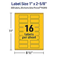 Avery Printable Rectangle Labels, Sure Feed Technology, 1 in. x 2-5/8 in., Bright Yellow, Print-to-The-Edge, Laser/Inkjet Printable