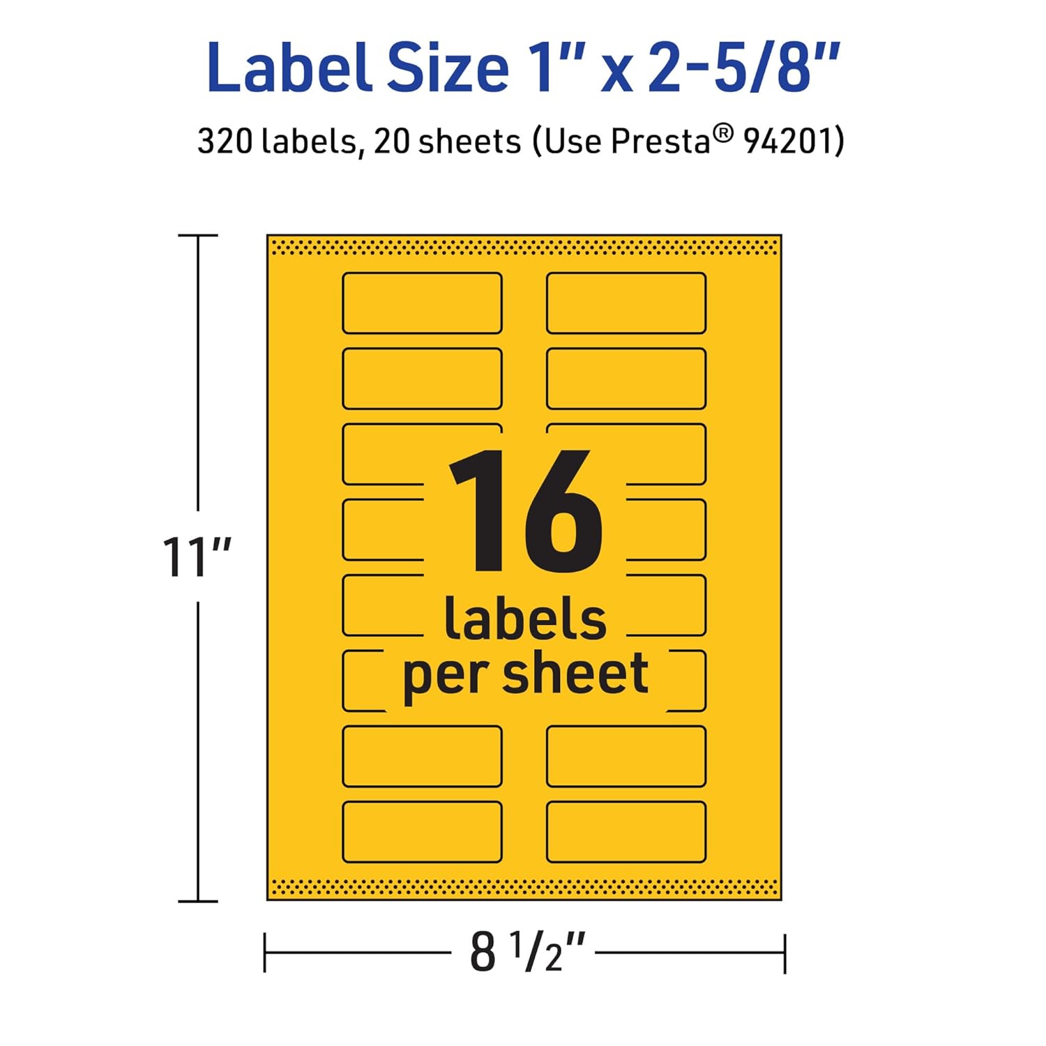 Avery Printable Rectangle Labels, Sure Feed Technology, 1 in. x 2-5/8 in., Bright Yellow, Print-to-The-Edge