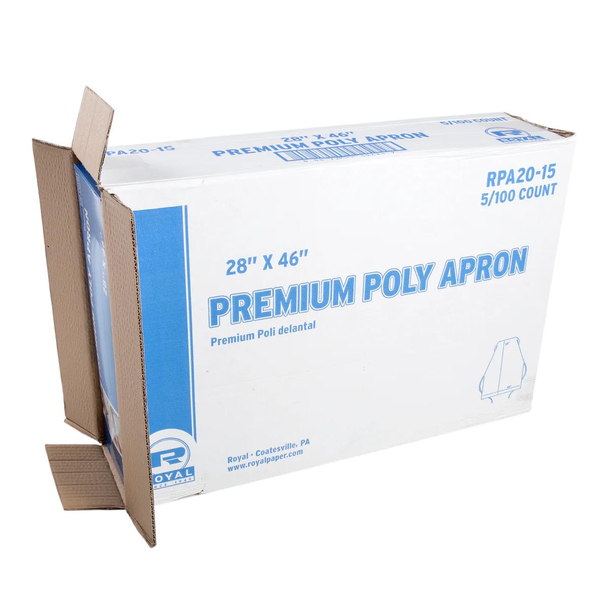AmerCareRoyal Apron Boxed 28" x 46" 1.5 Mil Poly 5 / 100 cs