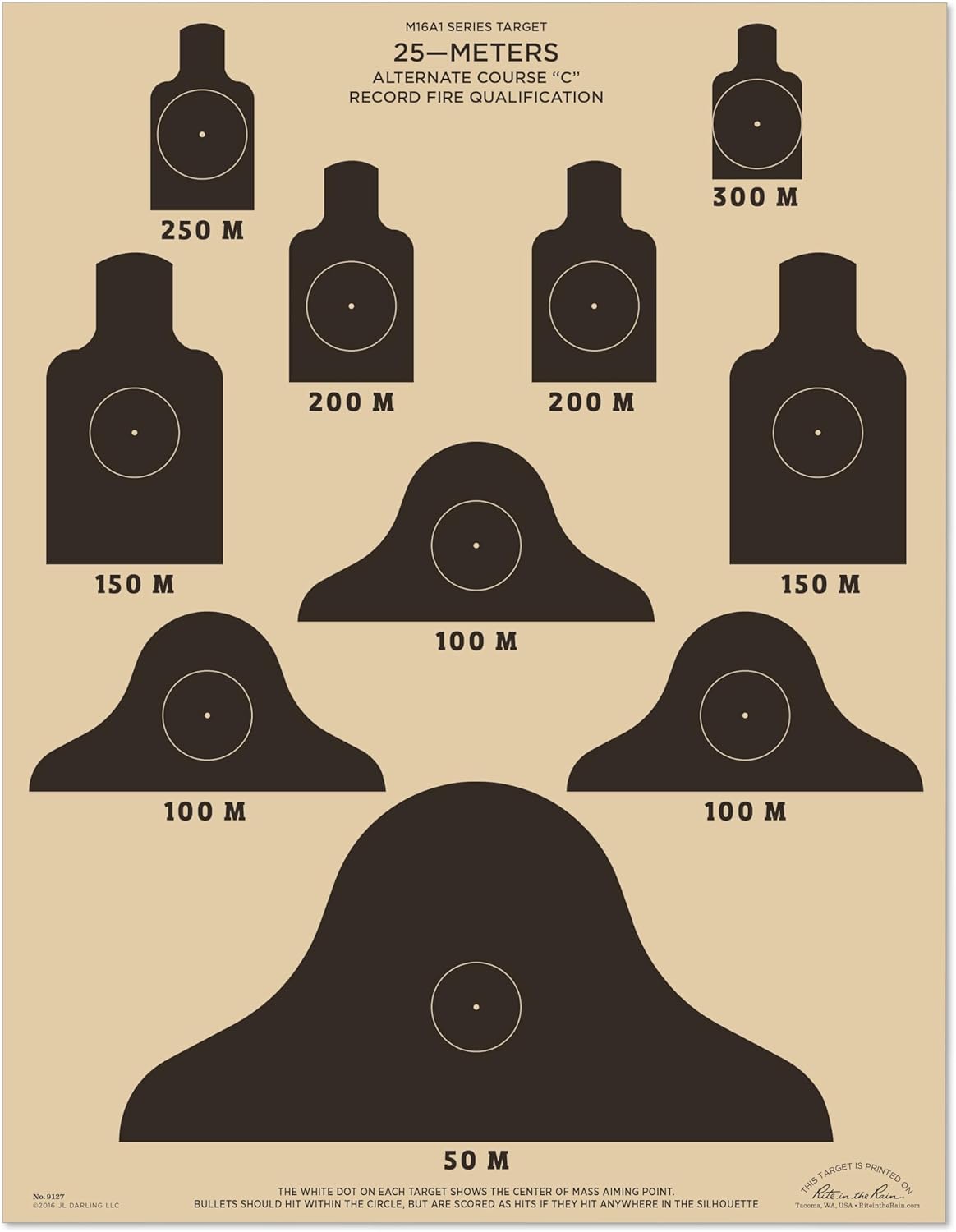 RITE IN THE RAIN 25 Meter ALT-C Qualification Targets (M16A1), 17" x 22"