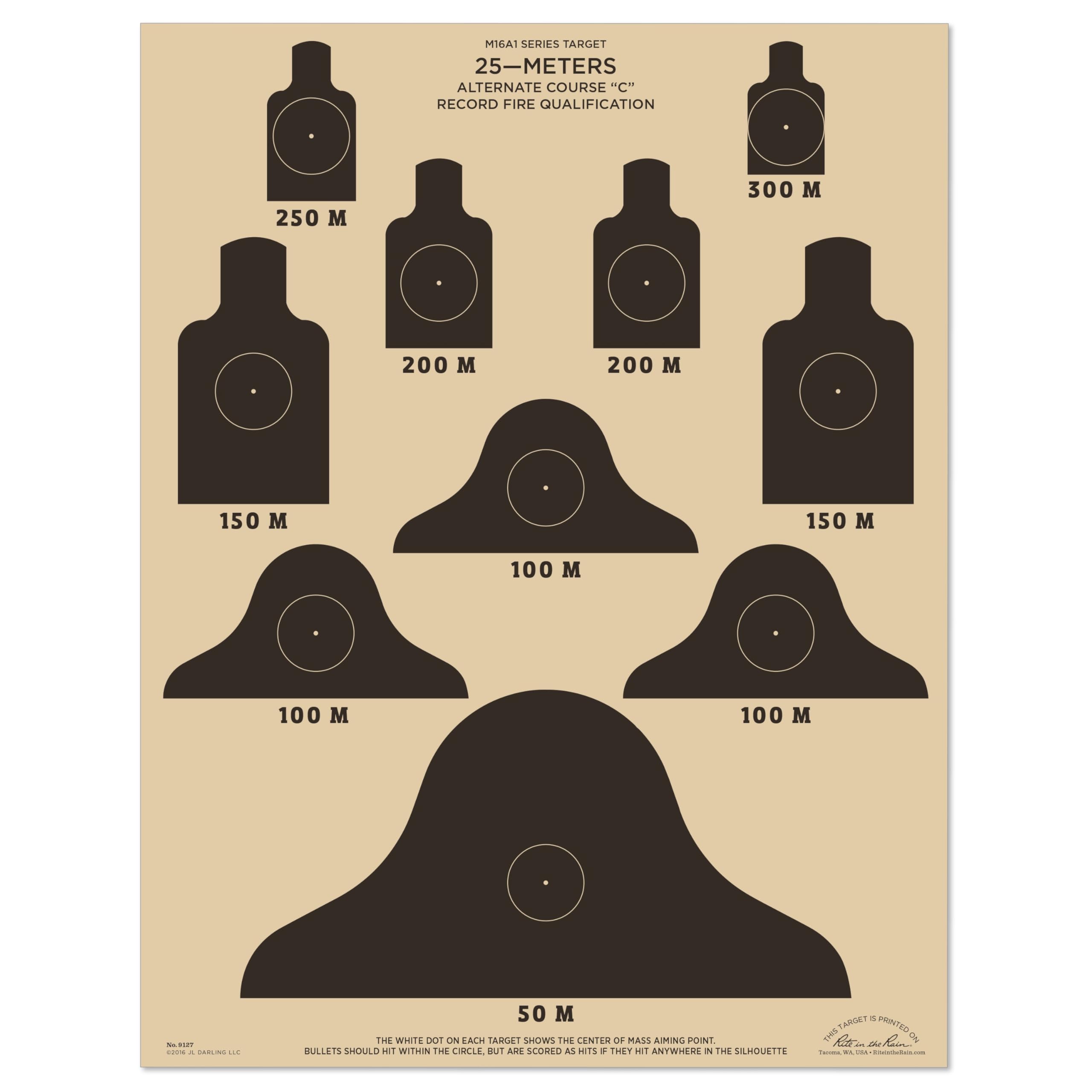 RITE IN THE RAIN 25 Meter ALT-C Qualification Targets (M16A1), 17" x 22"