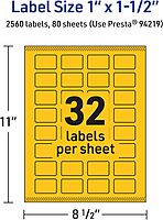 Avery Printable Rectangle Labels, Sure Feed Technology, 1" x 1-1/2", Bright Yellow, Print-to-The-Edge, Laser/Inkjet Printable