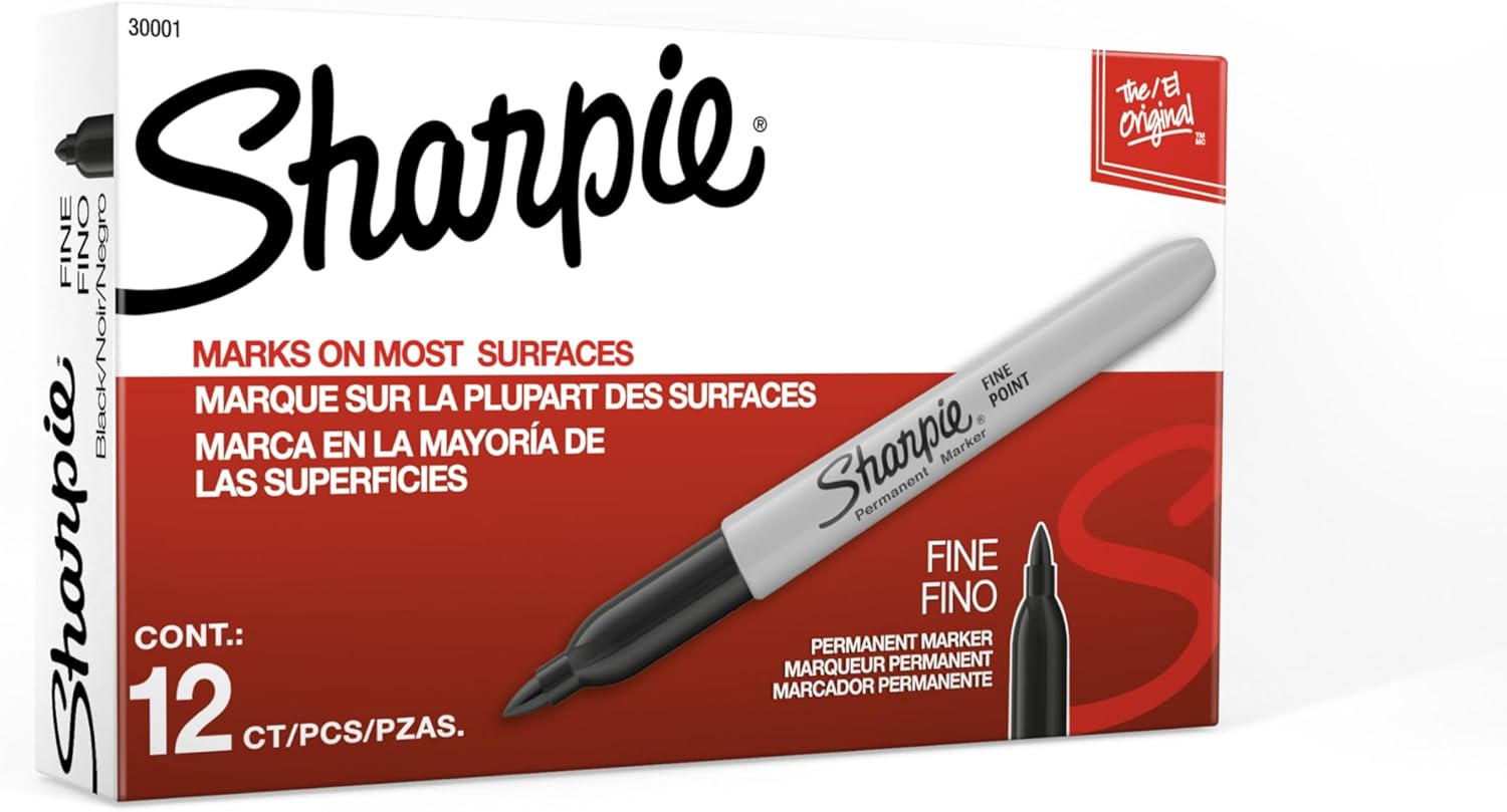 Sharpie Permanent Markers, Fine Tip, Black, 12 Count - For Classroom, Office, & Home, Quick Drying, Fade Resistant, For Wood