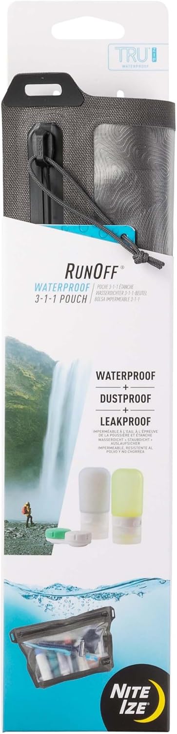 Nite Ize Runoff Waterproof 3-1-1 Pouch, Slim Waterproof Travel Bag for Toiletries, Electronics