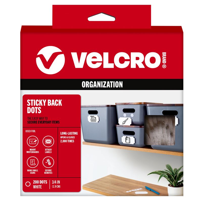VELCRO Brand Tape (91824) Hook & Loop Combo Packs, Dots, 3/4", White (200 Per Case) for Home & Office One Size