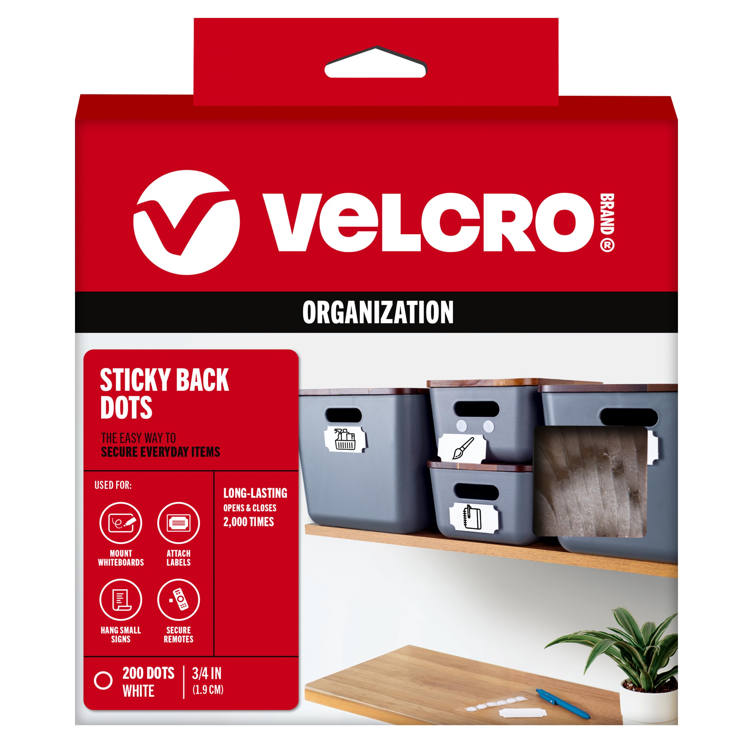 VELCRO Brand Tape (91824) Hook & Loop Combo Packs, Dots, 3/4", White (200 Per Case) for Home & Office One Size