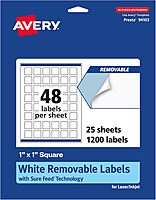 AVERY Matte White Removable Square Labels, Sure Feed Technology, Print-to-the-Edge, 1" x 1"