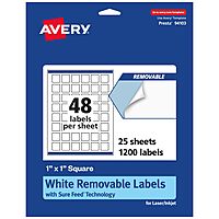 AVERY Matte White Removable Square Labels, Sure Feed Technology, Print-to-the-Edge, 1" x 1"