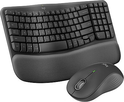 Logitech Wave Keys MK670 Wireless Ergonomic Keyboard And Signature M550 L Wireless Mouse Combo, Graphite, 920-012059