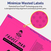Avery Printable Rectangle Labels, Sure Feed Technology, 3" x 7", Neon Magenta Labels, Print-to-The-Edge, Laser/Inkjet Printable, 30 Total, Great for Candles and Jars 30 labels