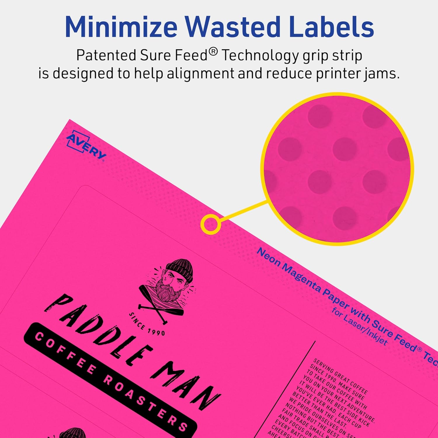 Avery Printable Rectangle Labels, Sure Feed Technology, 3" x 7", Neon Magenta Labels, Print-to-The-Edge