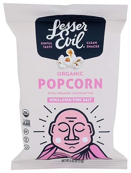 LesserEvil Himalayan Pink Salt Organic Popcorn, 0.46 Oz, Pack Of 24 Bags